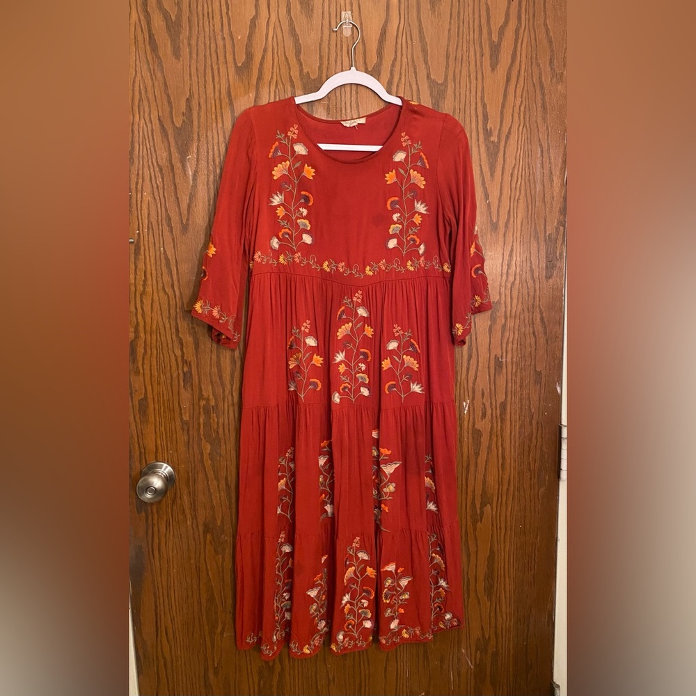 Roolee Red floral midi dress